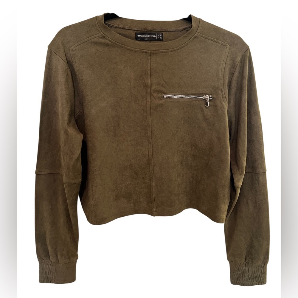 Manière De Voir Green Suede Long-sleeved Top✨